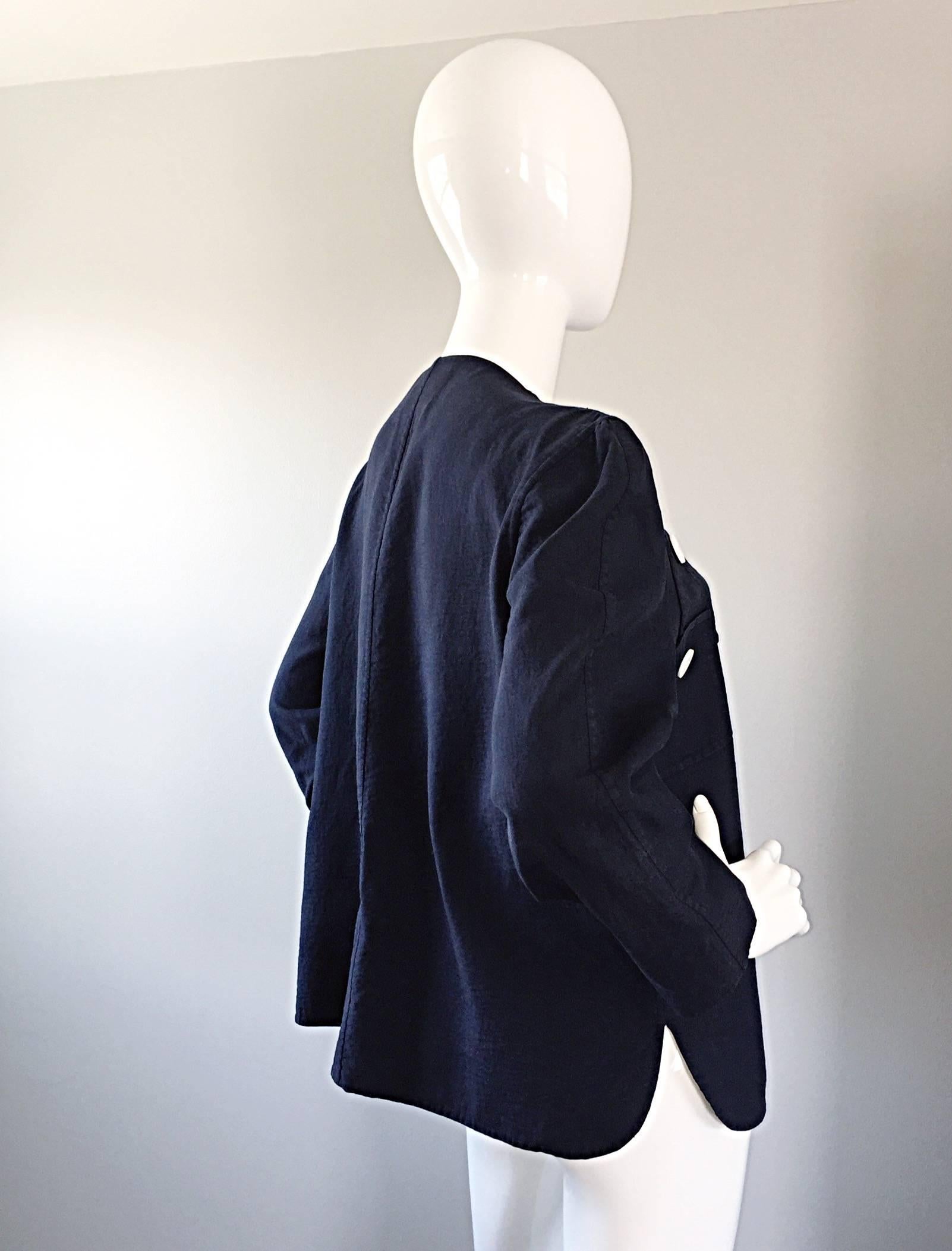 1960s Bill Blass for Bergdorf Goodman Navy Blue + White Nautical Swing Jacket In Excellent Condition In San Diego, CA