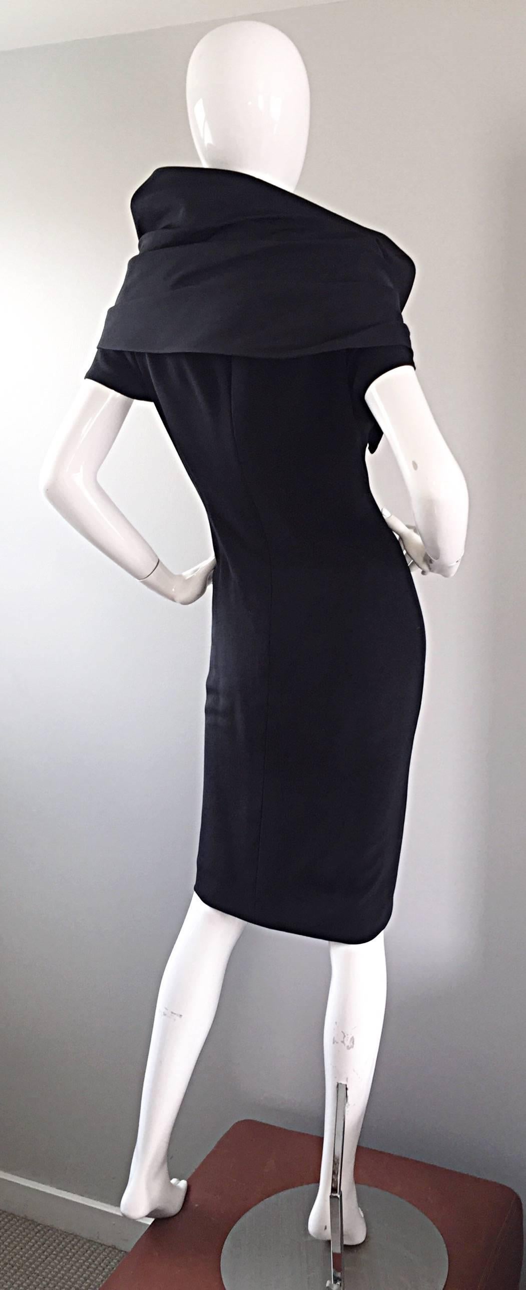 Amazing Vintage Bill Blass Black Short Sleeve Avant Garde Cowl Neck Dress Sz 10 4