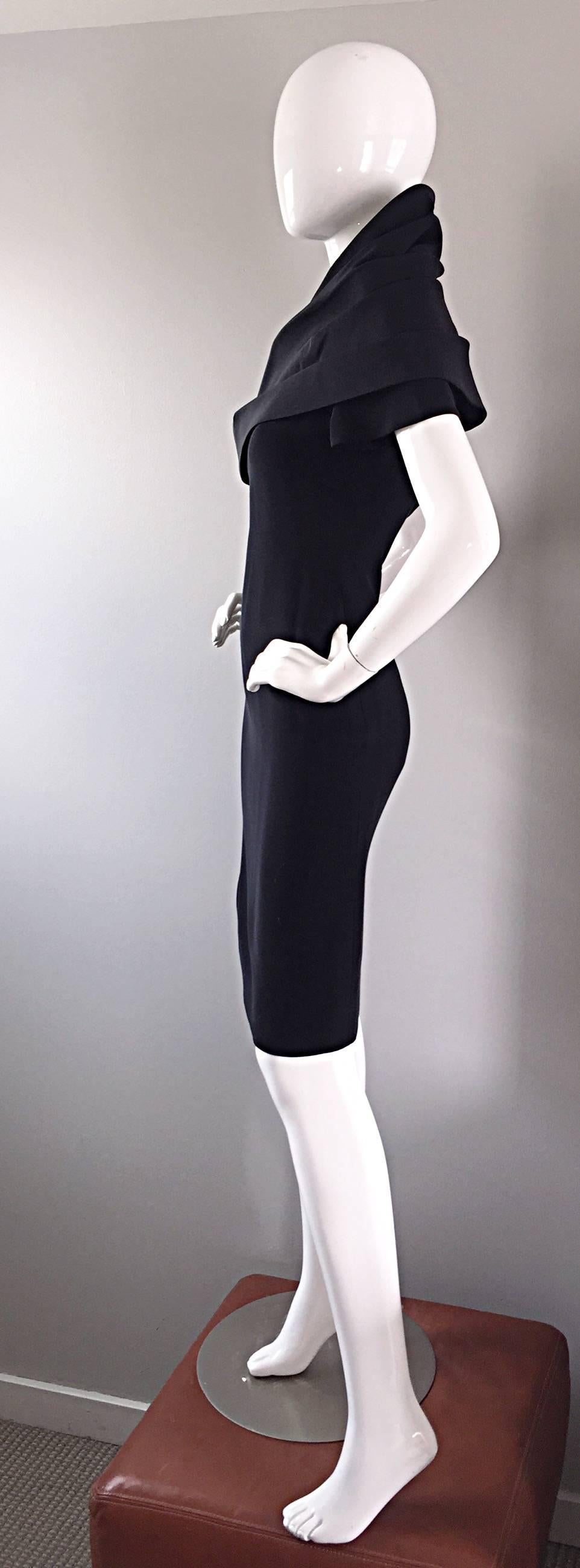 Amazing Vintage Bill Blass Black Short Sleeve Avant Garde Cowl Neck Dress Sz 10 3