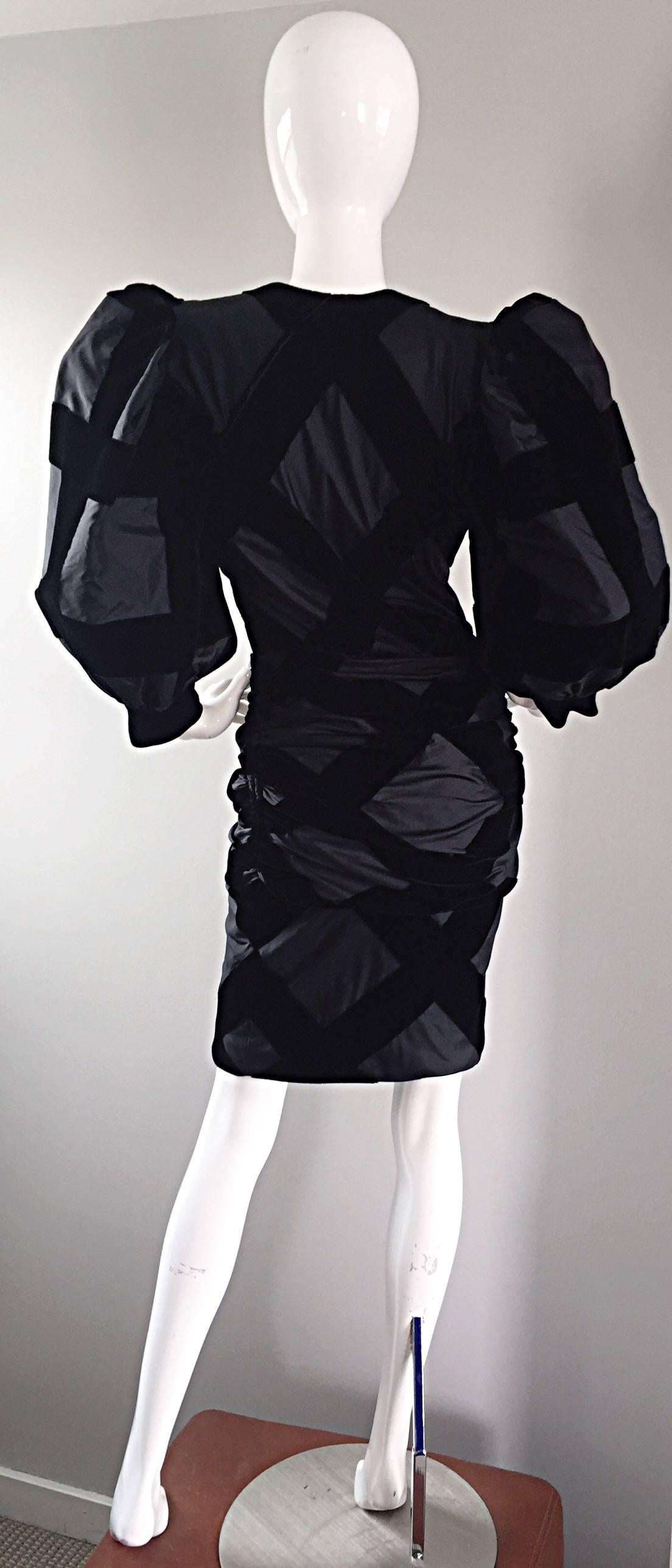 Women's Vintage Givenchy Haute Couture Numbered Black Silk Avant Garde 1980s 80s Dress