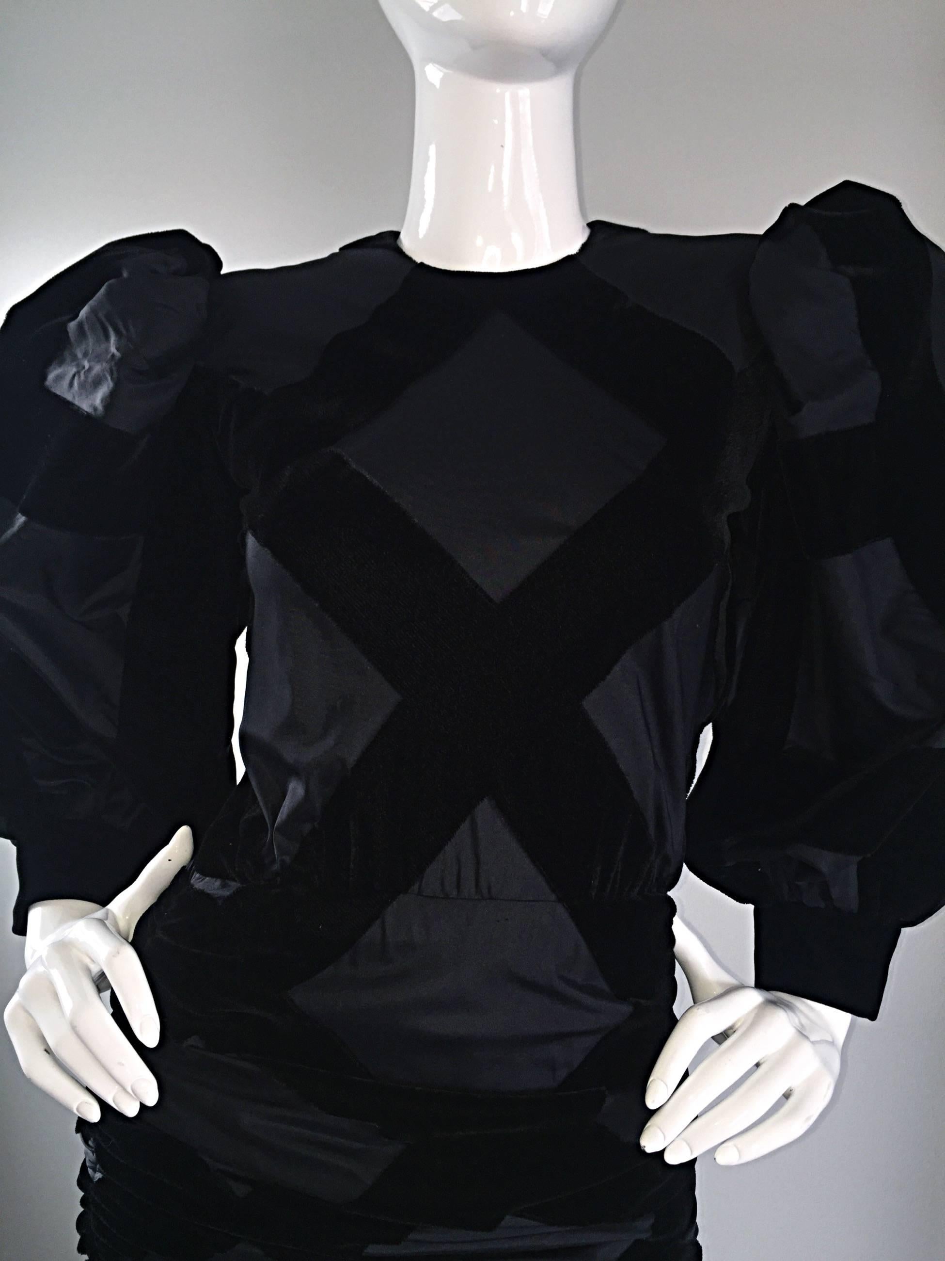 Vintage Givenchy Haute Couture Numbered Black Silk Avant Garde 1980s 80s Dress 1