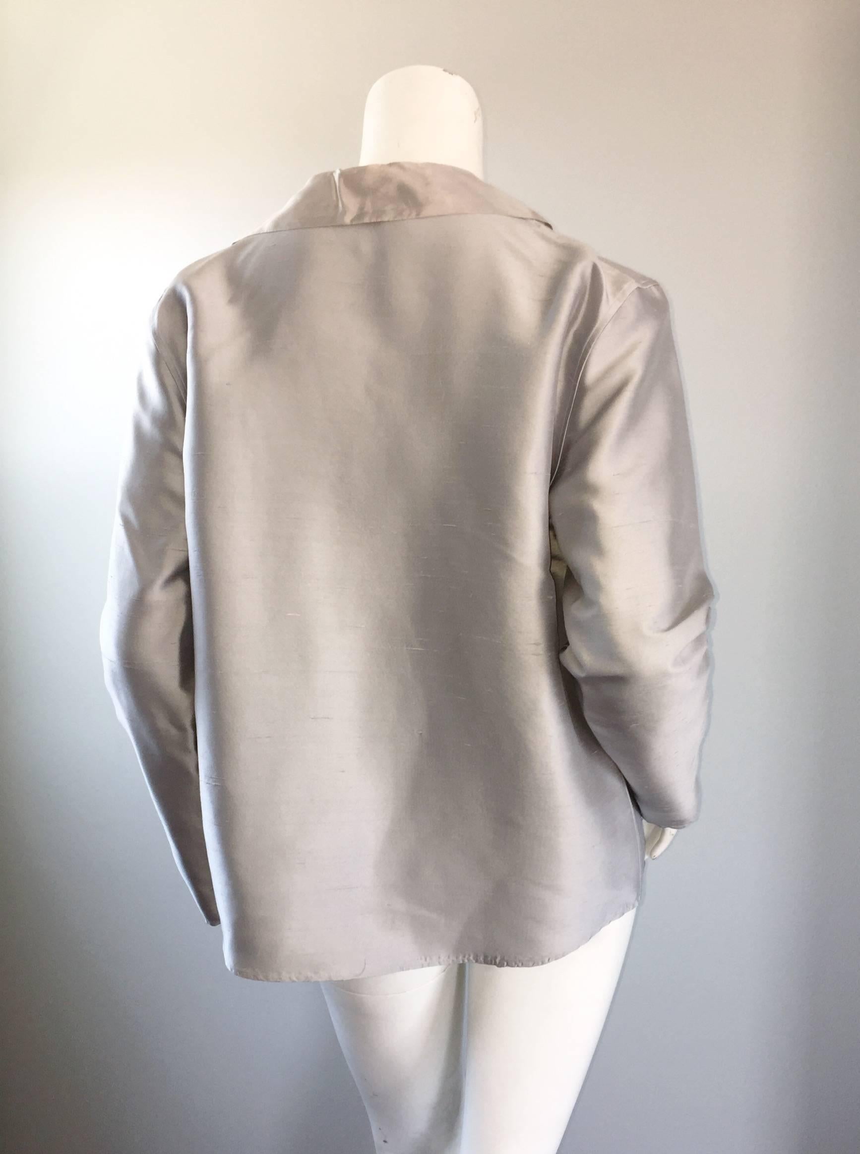 Jil Sander 1990s Silk Silver Metallic Minimalist Asymmetrical Blazer Jacket  In Excellent Condition For Sale In San Diego, CA