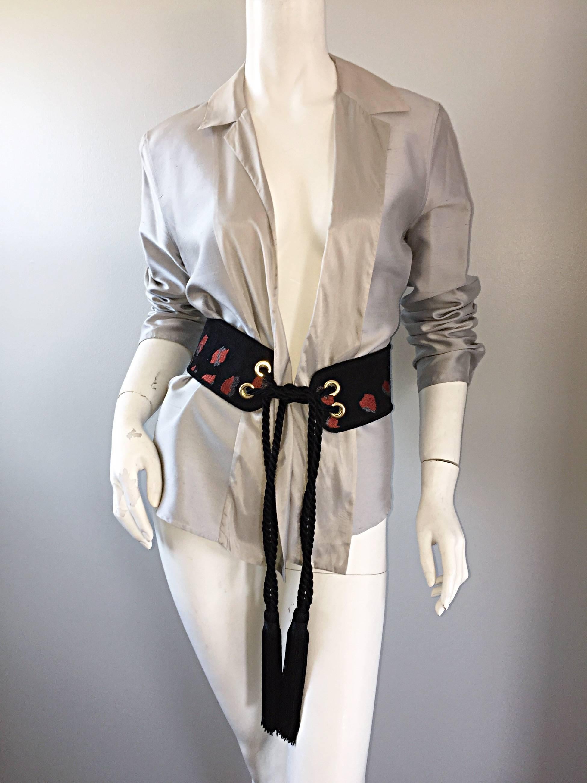 Jil Sander 1990s Silk Silver Metallic Minimalist Asymmetrical Blazer Jacket  For Sale 1