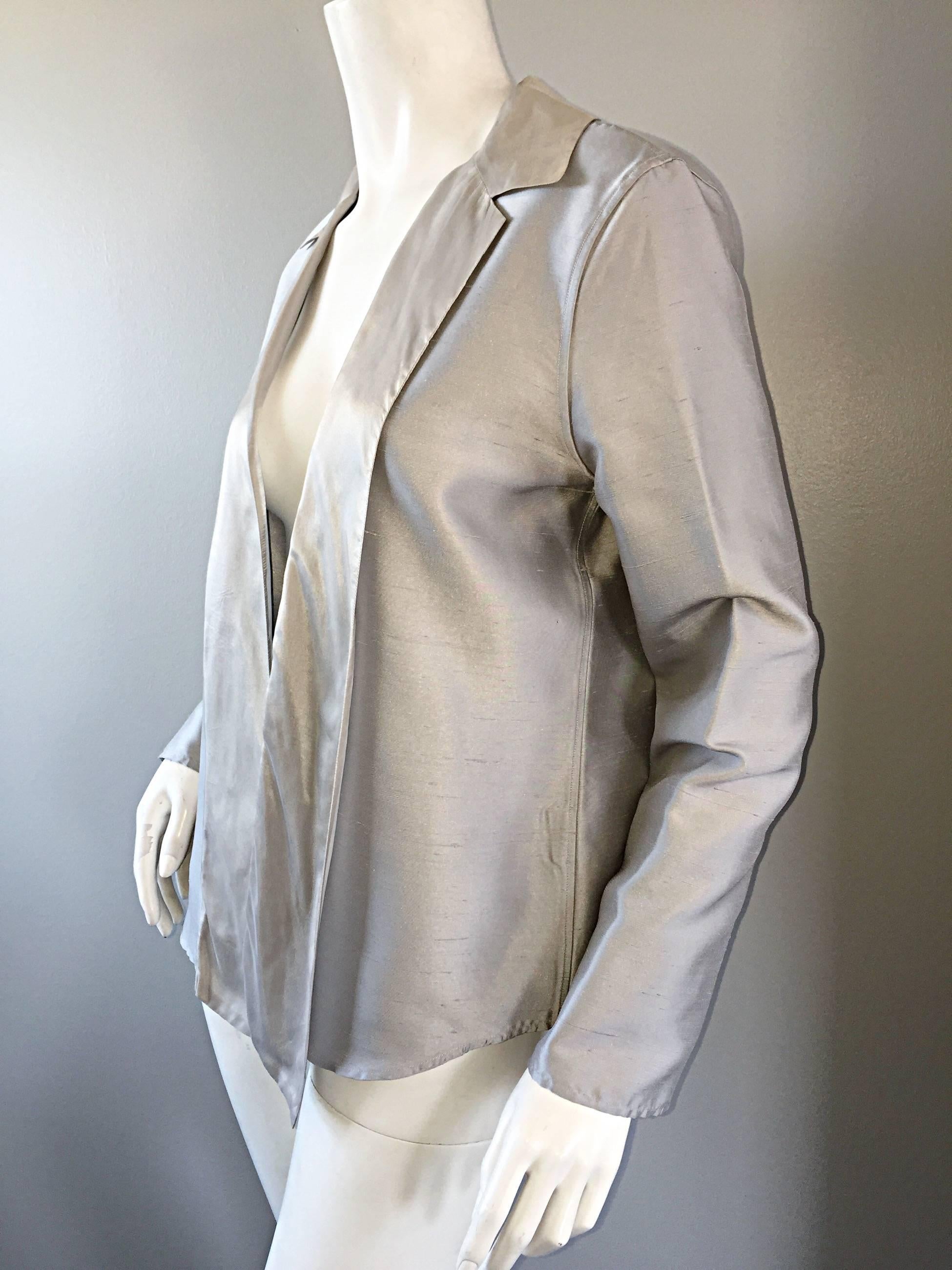Women's Jil Sander 1990s Silk Silver Metallic Minimalist Asymmetrical Blazer Jacket  For Sale