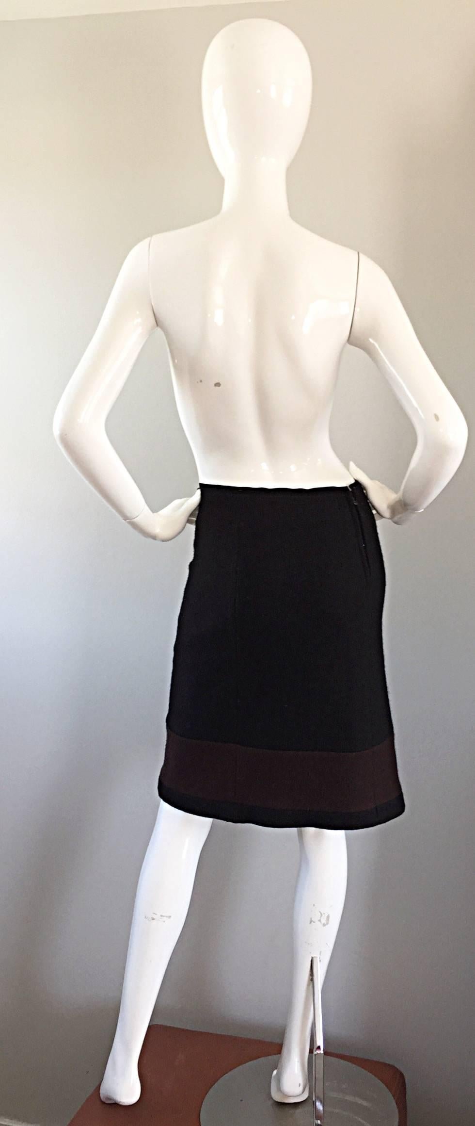 1990s Prada Black + Brown Wool & Pony Hair Novelty ' Eskimo ' Pencil Skirt  For Sale 1