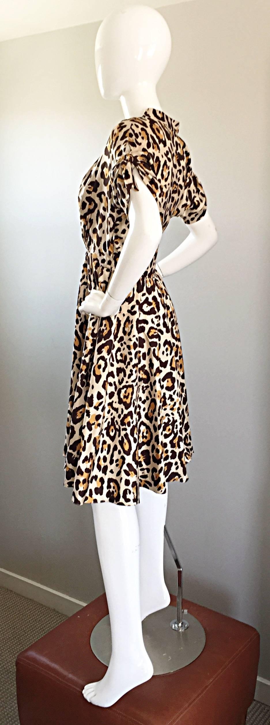 John Galliano Christian Dior Size 10 Leopard Cheetah 1940s Style Silk Dress In Excellent Condition In San Diego, CA