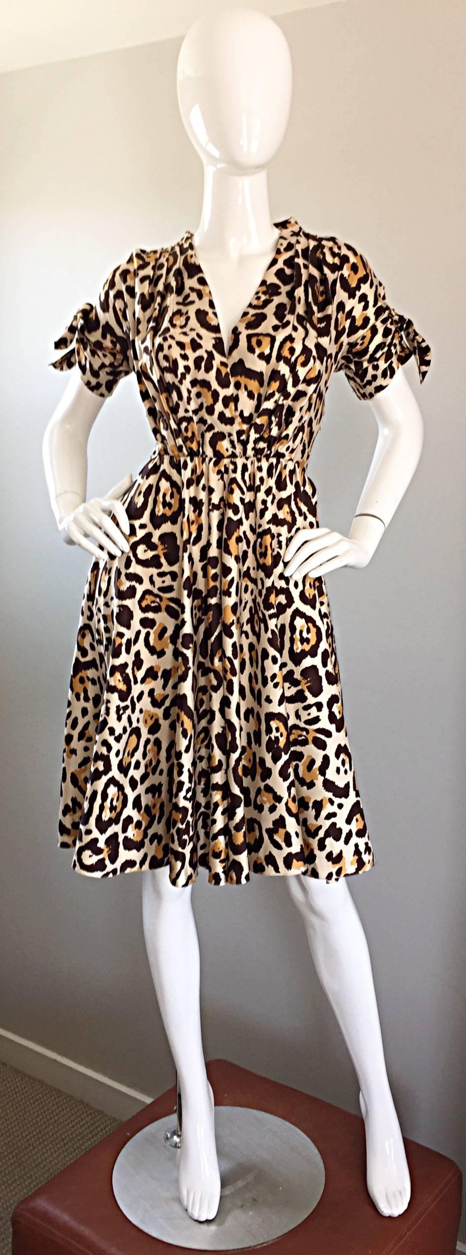 John Galliano Christian Dior Size 10 Leopard Cheetah 1940s Style Silk Dress 1