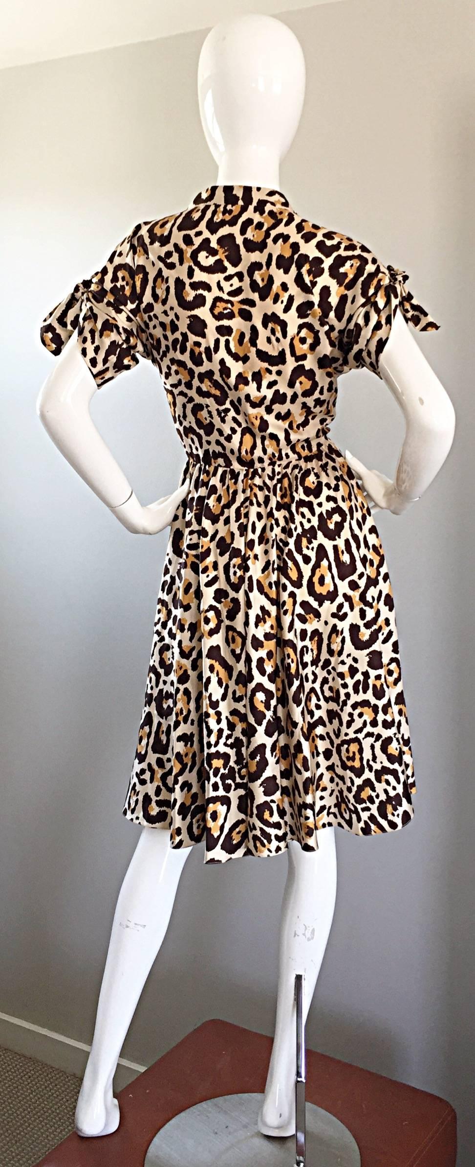 Beige John Galliano Christian Dior Size 10 Leopard Cheetah 1940s Style Silk Dress