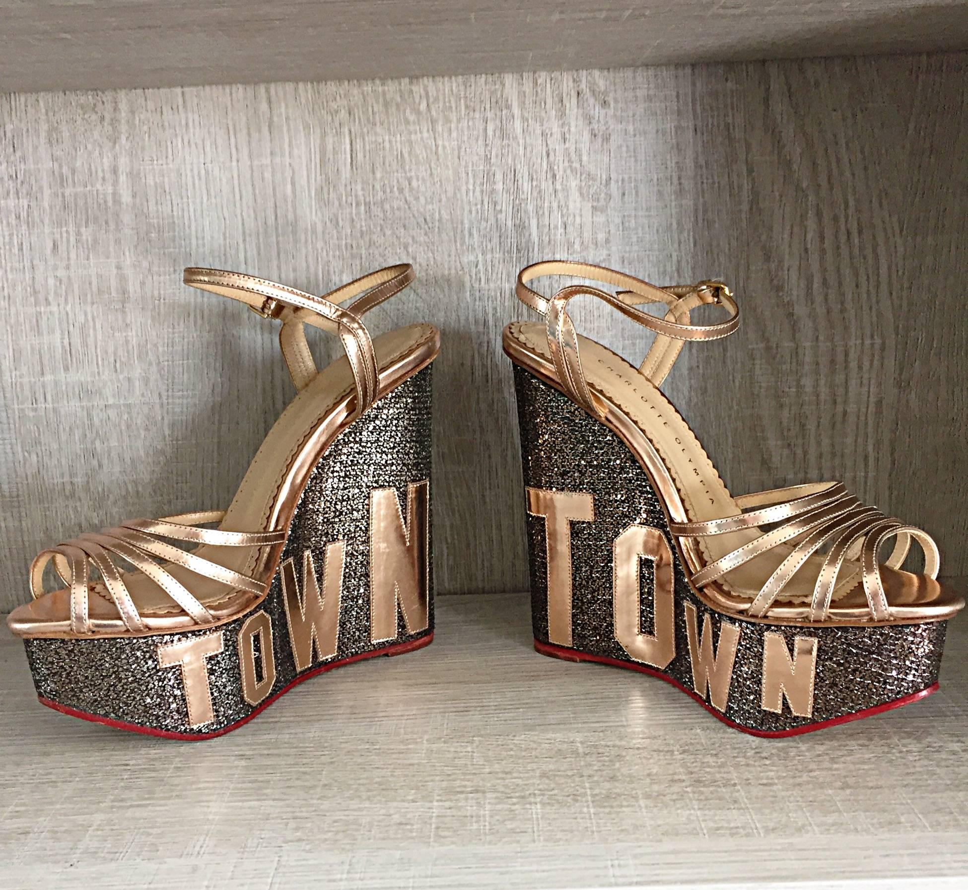 Charlotte Olympia Limited Edition ' Tinsel Town ' Rose Gold / Silver Wedges 36.5 5