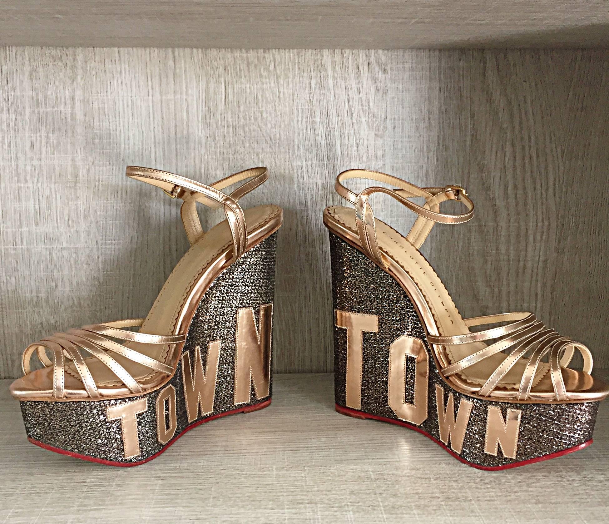 Charlotte Olympia Limited Edition ' Tinsel Town ' Rose Gold / Silver Wedges 36.5 In New Condition In San Diego, CA