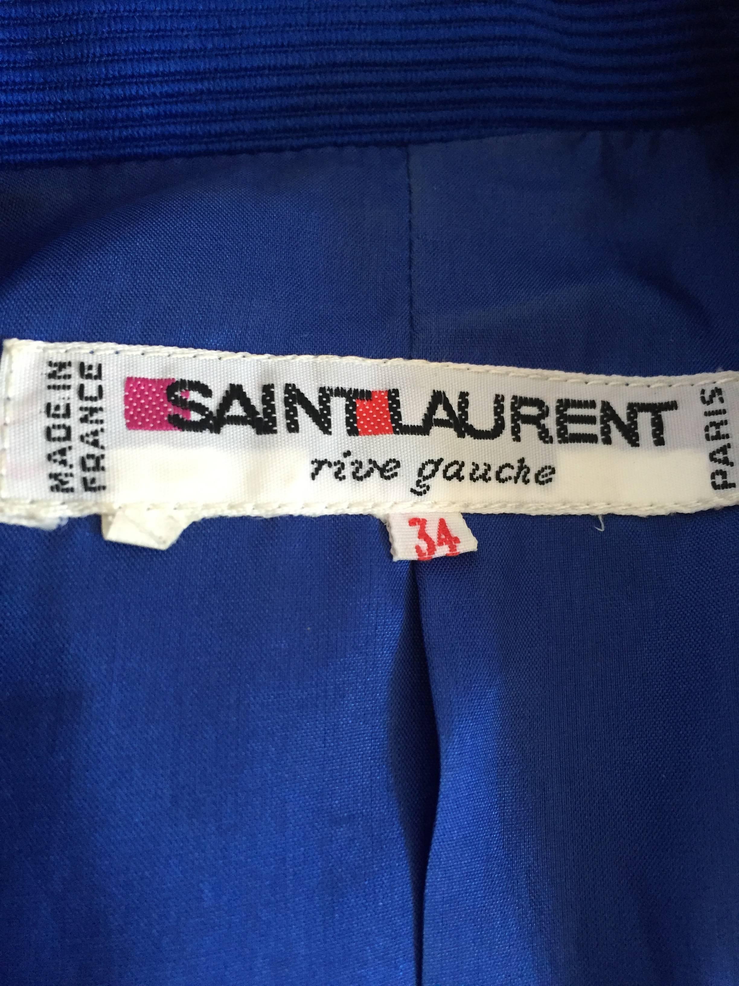 Vintage Yves Saint Laurent Rive Gauche Electric Royal Blue Cropped Bolero Jacket 2