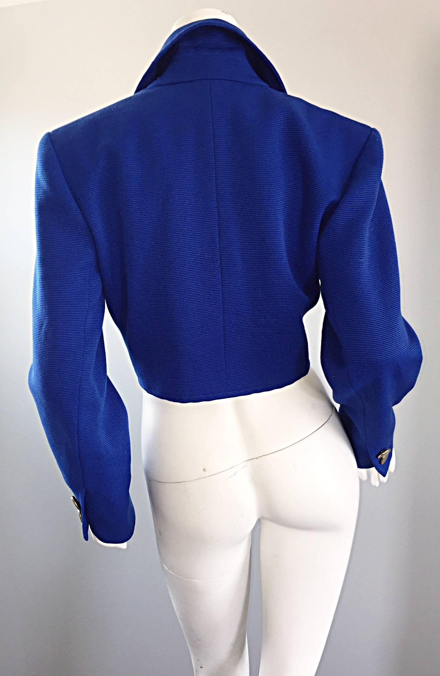 Women's Vintage Yves Saint Laurent Rive Gauche Electric Royal Blue Cropped Bolero Jacket