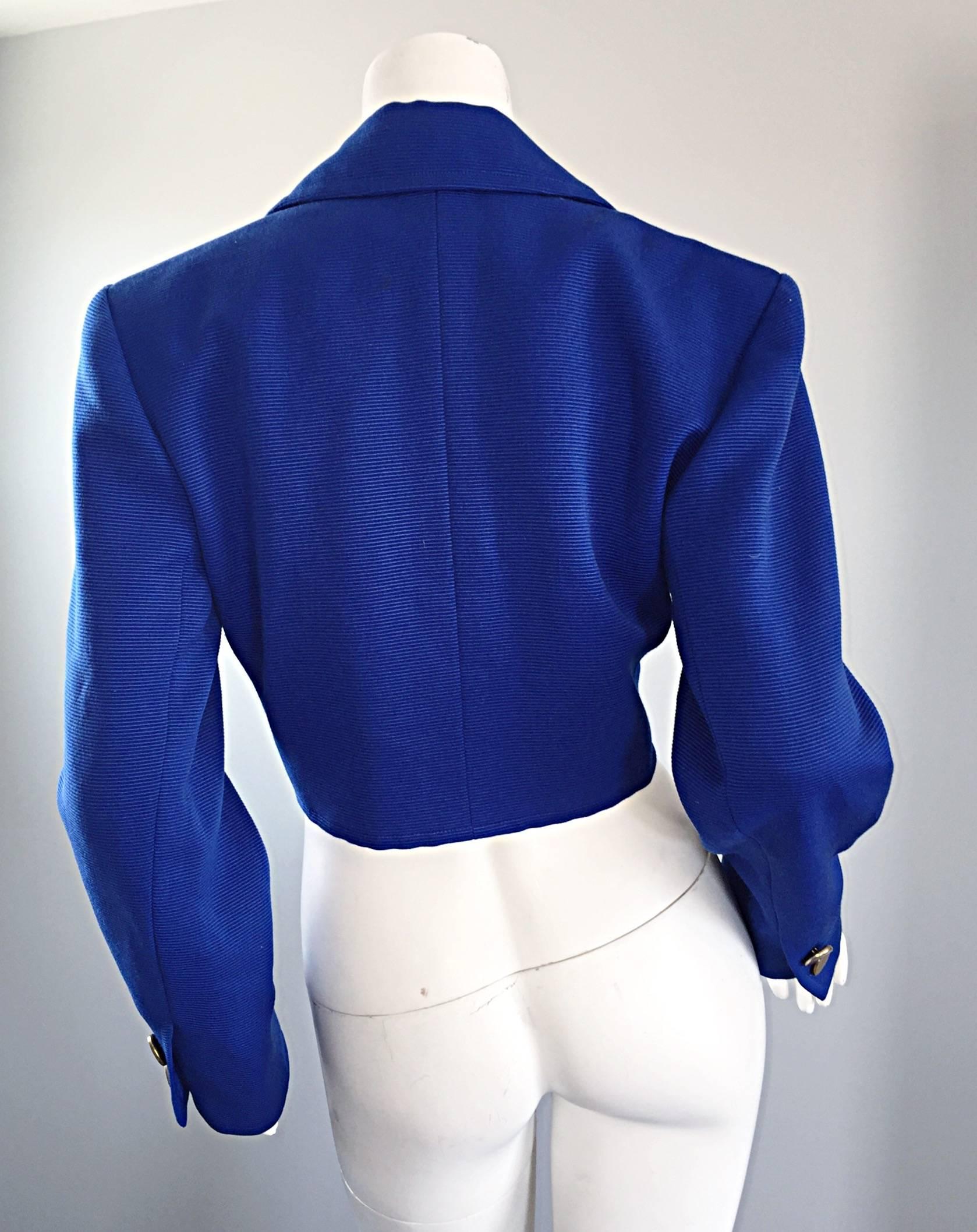 Purple Vintage Yves Saint Laurent Rive Gauche Electric Royal Blue Cropped Bolero Jacket