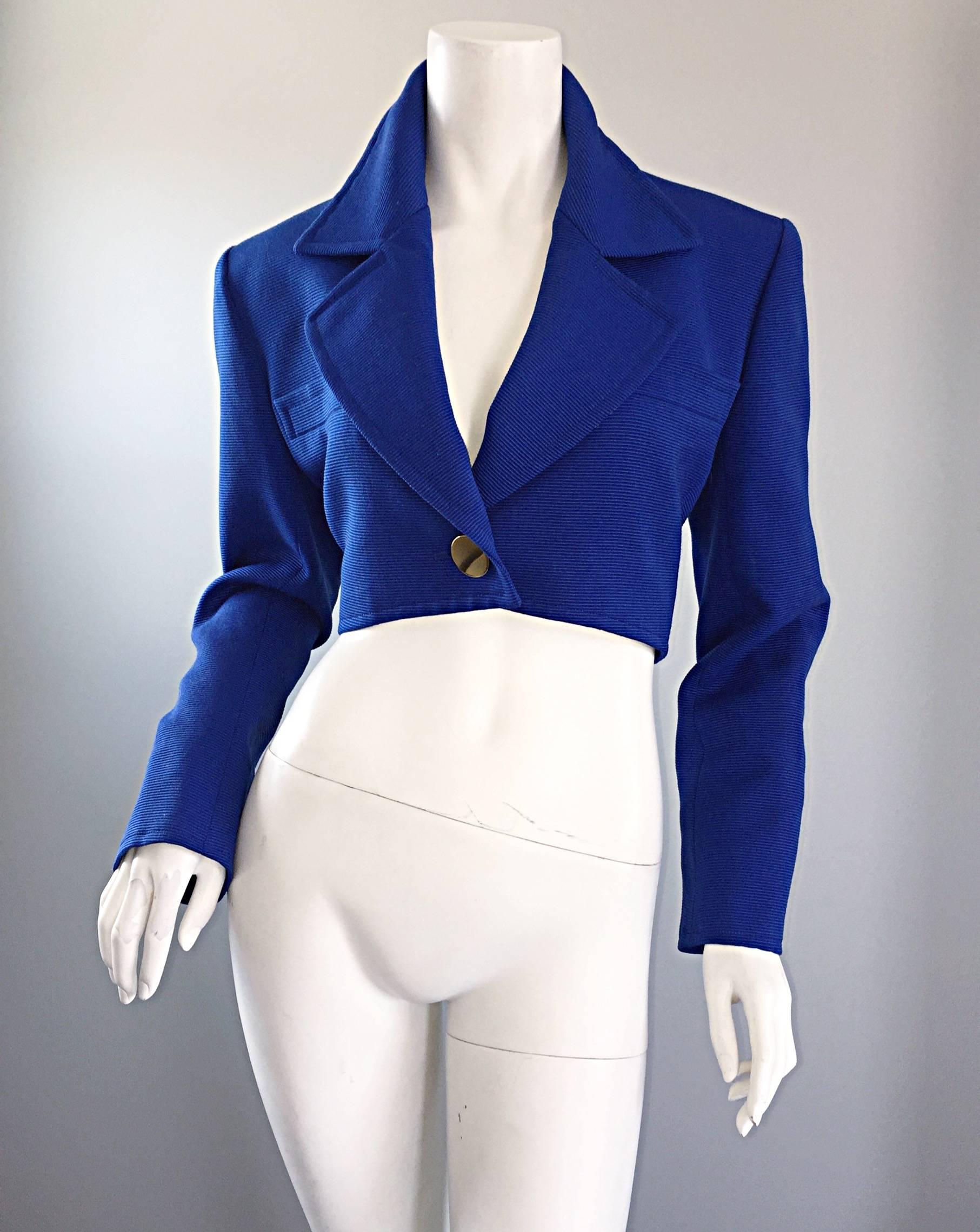 royal blue cropped blazer