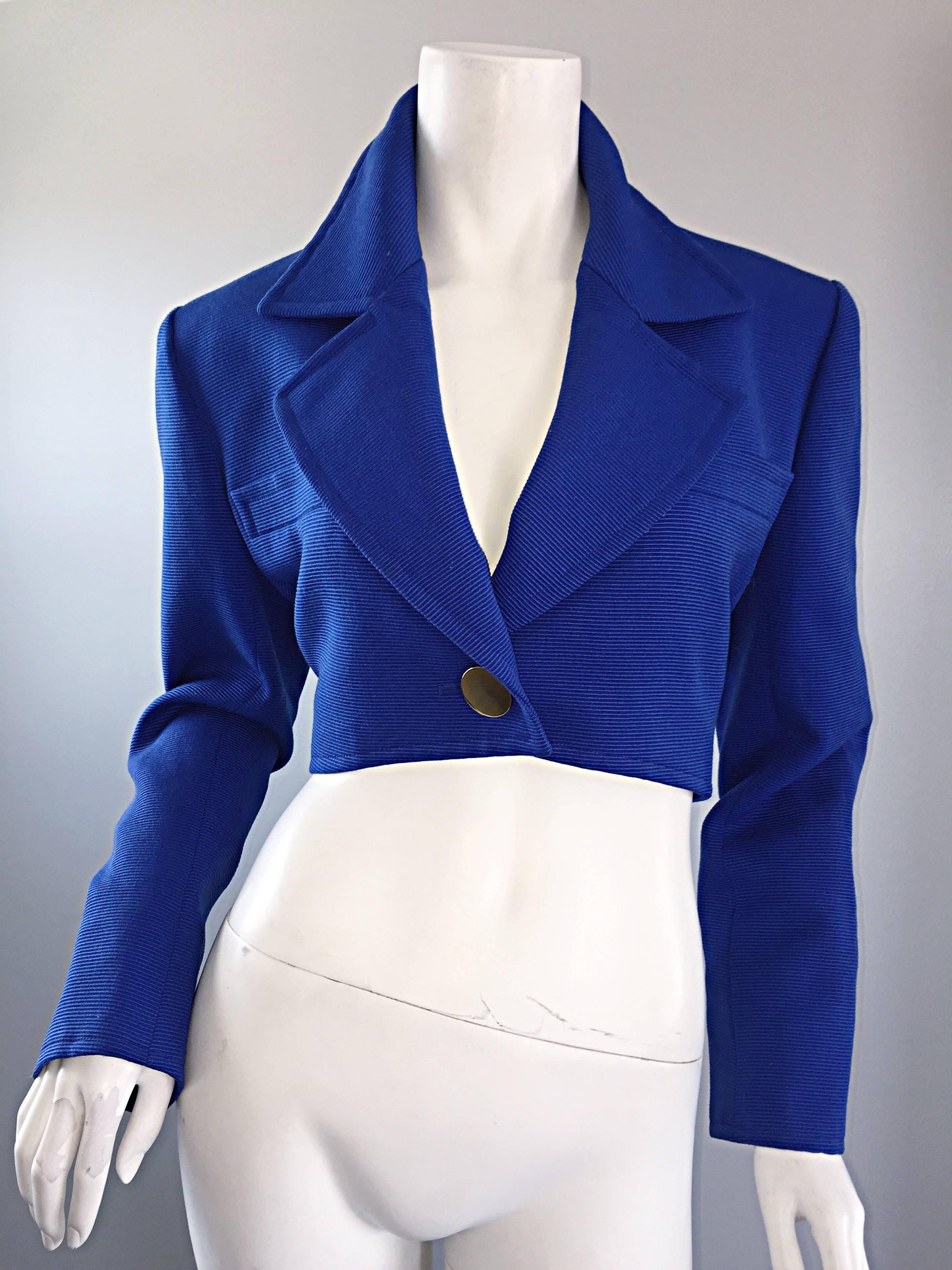 Vintage Yves Saint Laurent Rive Gauche Electric Royal Blue Cropped Bolero Jacket 1