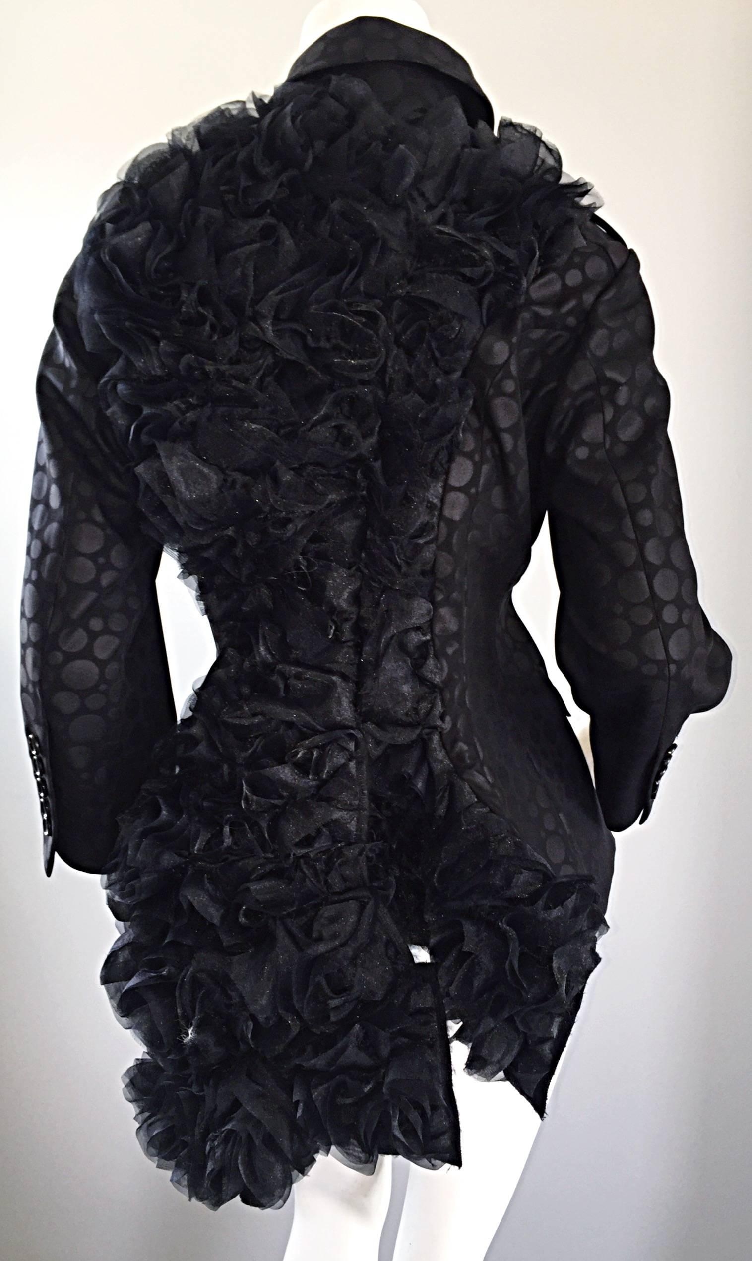 Women's or Men's Rare Comme des Garçons Black Industrial Glamor Avant Garde Ruffle Blazer Jacket