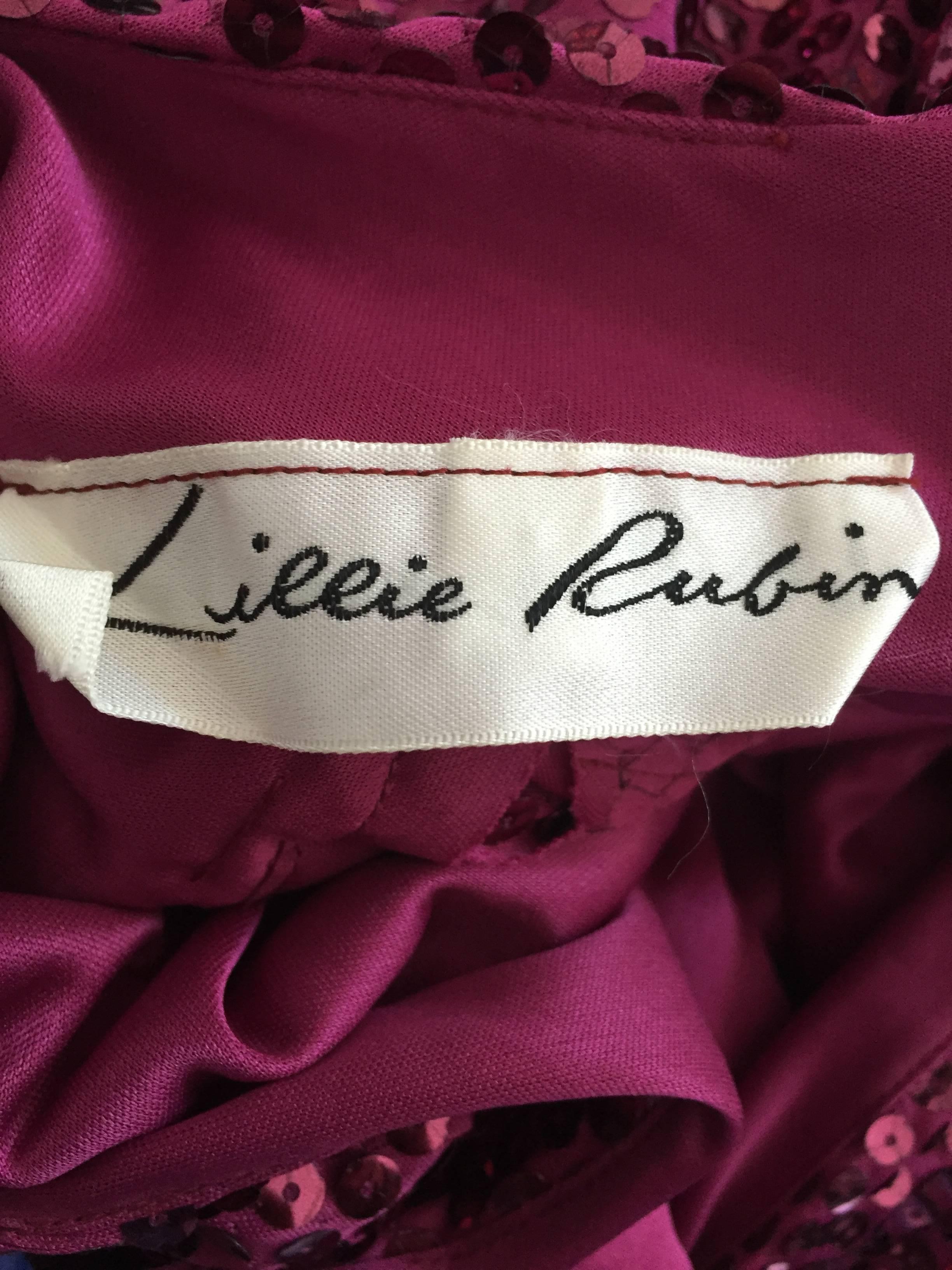 1970s Lillie Rubin Raspberry Pink Silk Sequined + Rhinestone Sexy Halter Dress 4