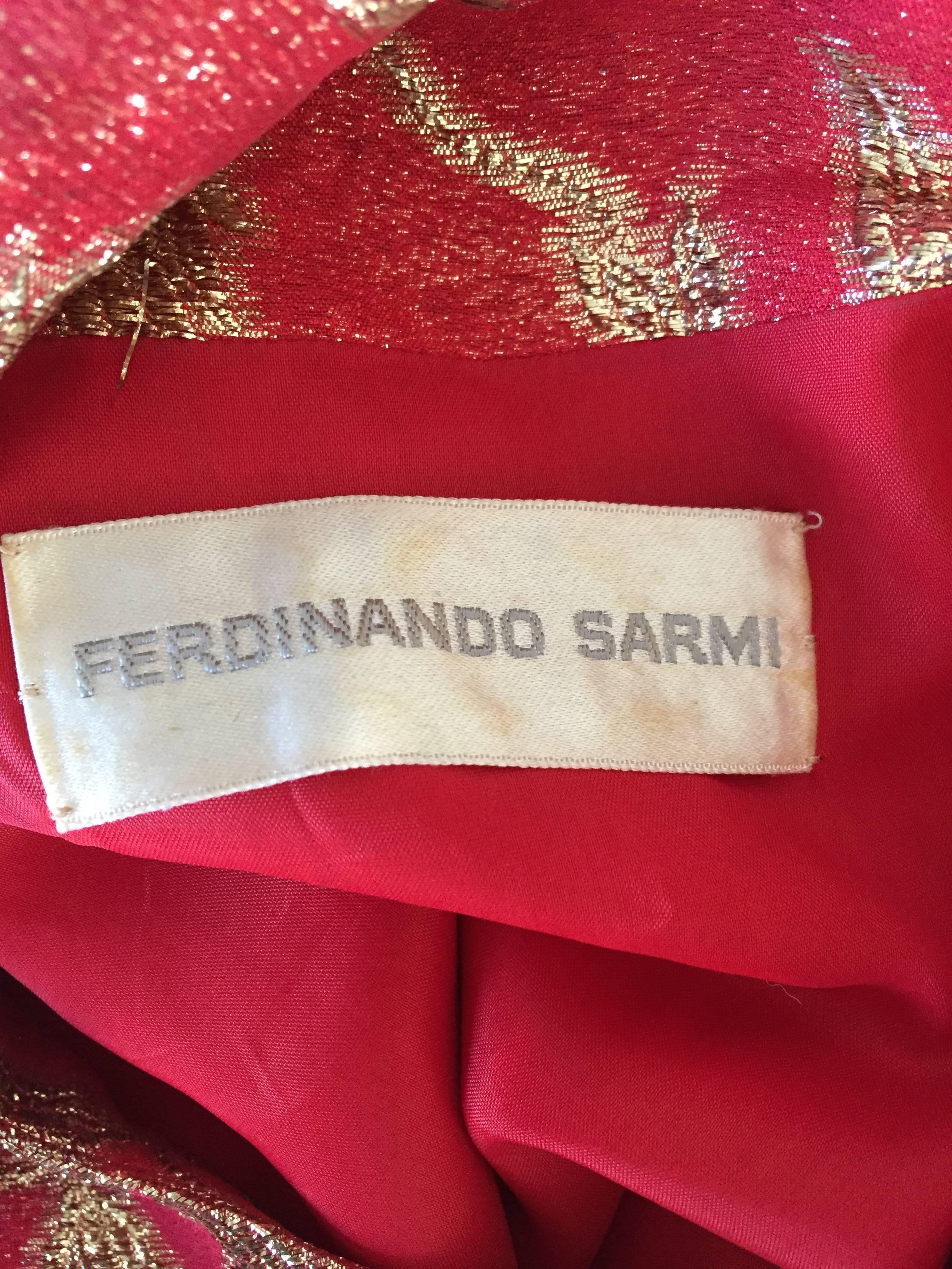 Rare Ferdinando Sarmi 1970s Red + Gold Vintage 70s Silk Gown Maxi Dress w/ Scarf 5