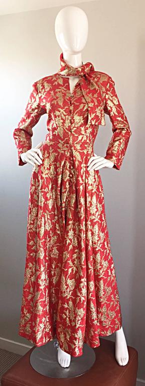 Rare Ferdinando Sarmi 1970s Red + Gold Vintage 70s Silk Gown Maxi Dress ...