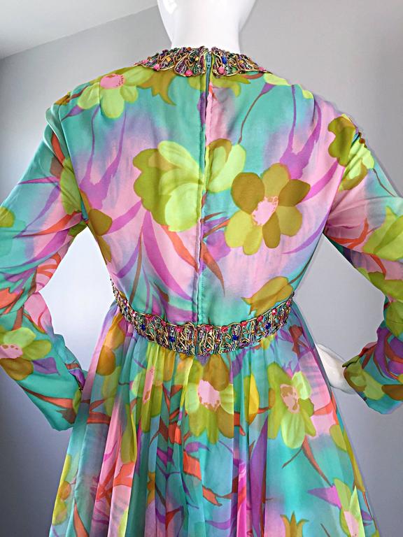 Spectacular 1960s I. Magnin Silk Chiffon Jeweled Empire Waist 60s ...