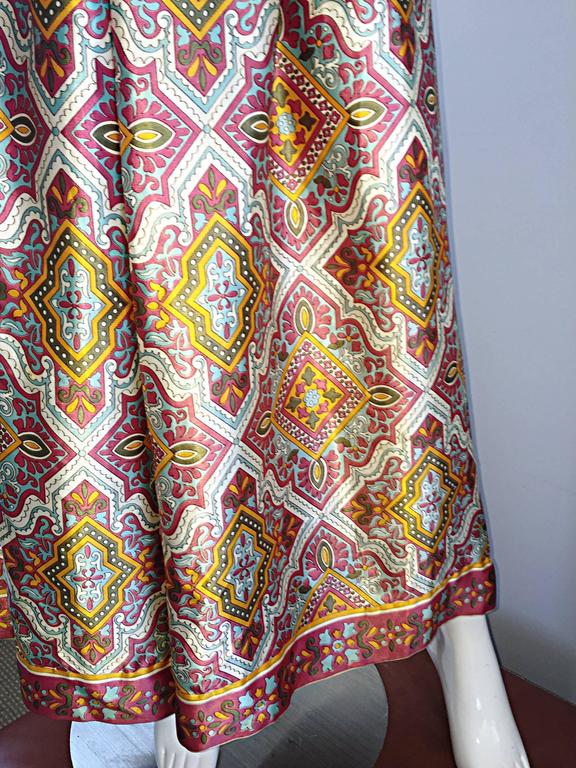 Amazing 1970s Roberta Lynn Paisley Ethnic Print Silk 70s Jumpsuit with ...