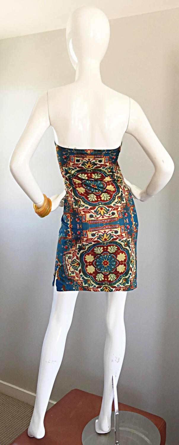 Rare Vintage Todd Oldham 1990s Bodycon Tapestry Print Strapless 90s