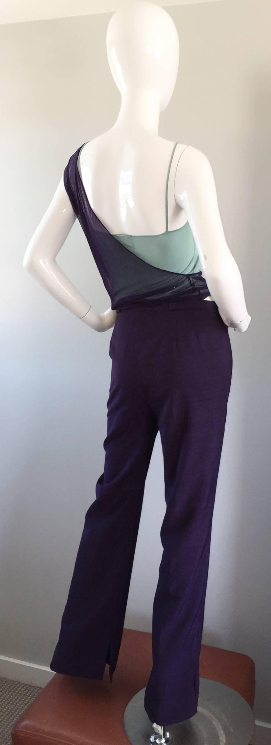 Escada Purple Sz 8 High Waist Flare Leg Boot Cut Regal Egg Plant Trousers Pants In Excellent Condition For Sale In San Diego, CA