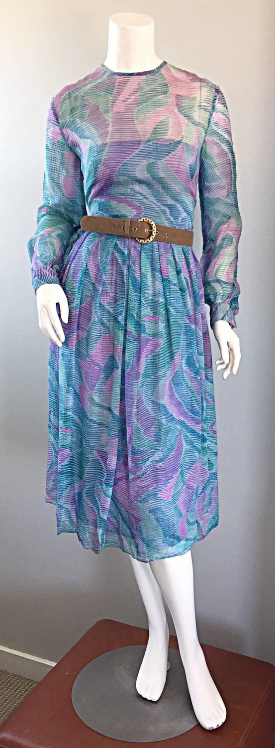 70’s Pastel Purple Checkered Long Sleeve Dress by  Made Especially for you by Jeanette main image 1