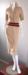 Rare 1950s Charles Cooper for Neiman Marcus Tan Linen Striped Wiggle Dress