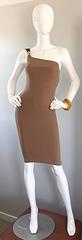 90s Barbara Bui Light Brown Tan One Shoulder Bodycon Sexy Vintage Grecian Dress