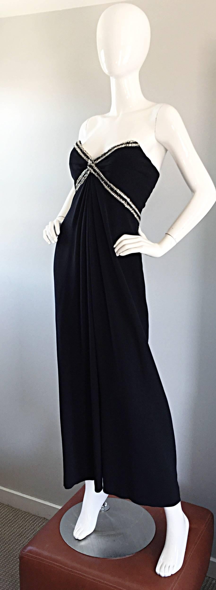 Women's Gorgeous Vintage Bob Mackie for Amen Wardy Black Jersey Rhinestone Grecian Gown For Sale