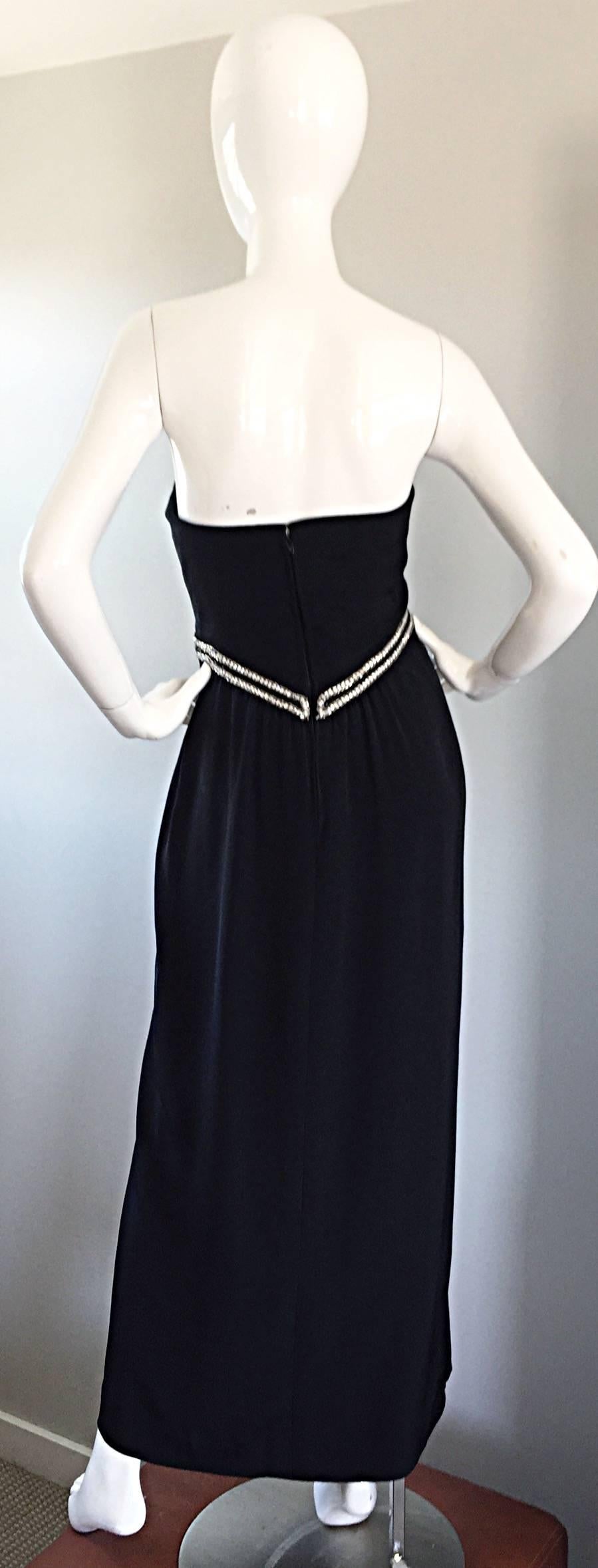 Gorgeous Vintage Bob Mackie for Amen Wardy Black Jersey Rhinestone Grecian Gown In Excellent Condition For Sale In San Diego, CA