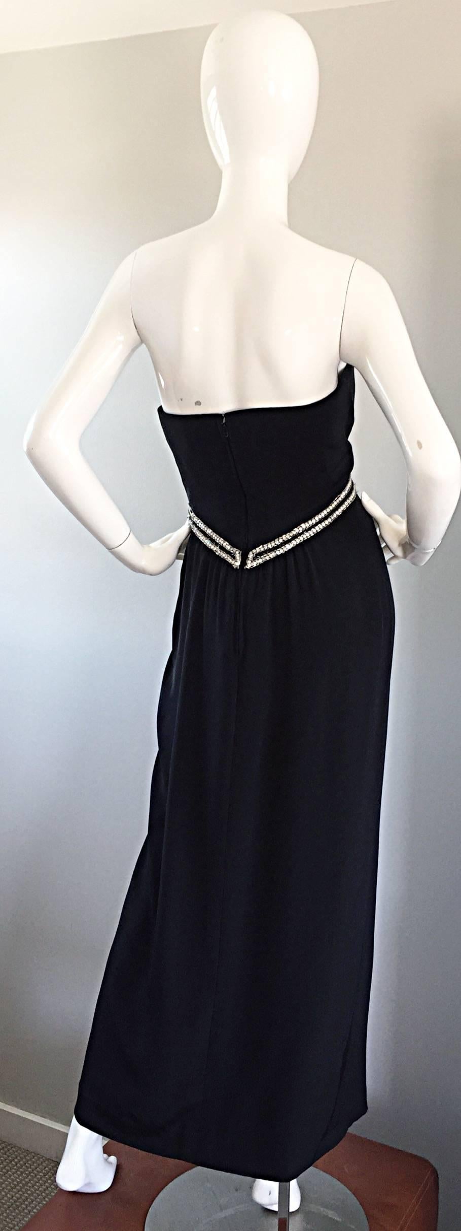 Gorgeous Vintage Bob Mackie for Amen Wardy Black Jersey Rhinestone Grecian Gown For Sale 1