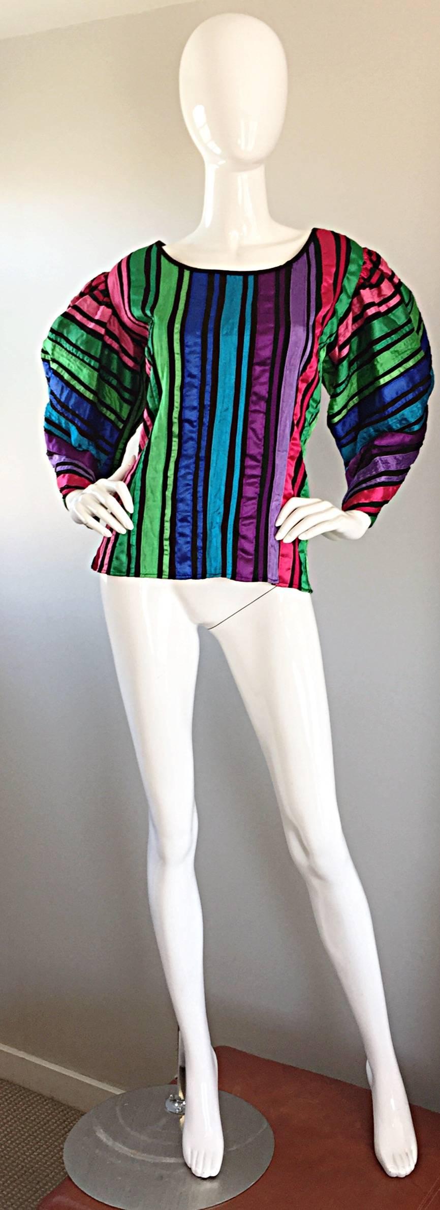 Tachi Castillo Vintage Mexican Colorful Rainbow Striped Cotton Avant Garde Top For Sale 1