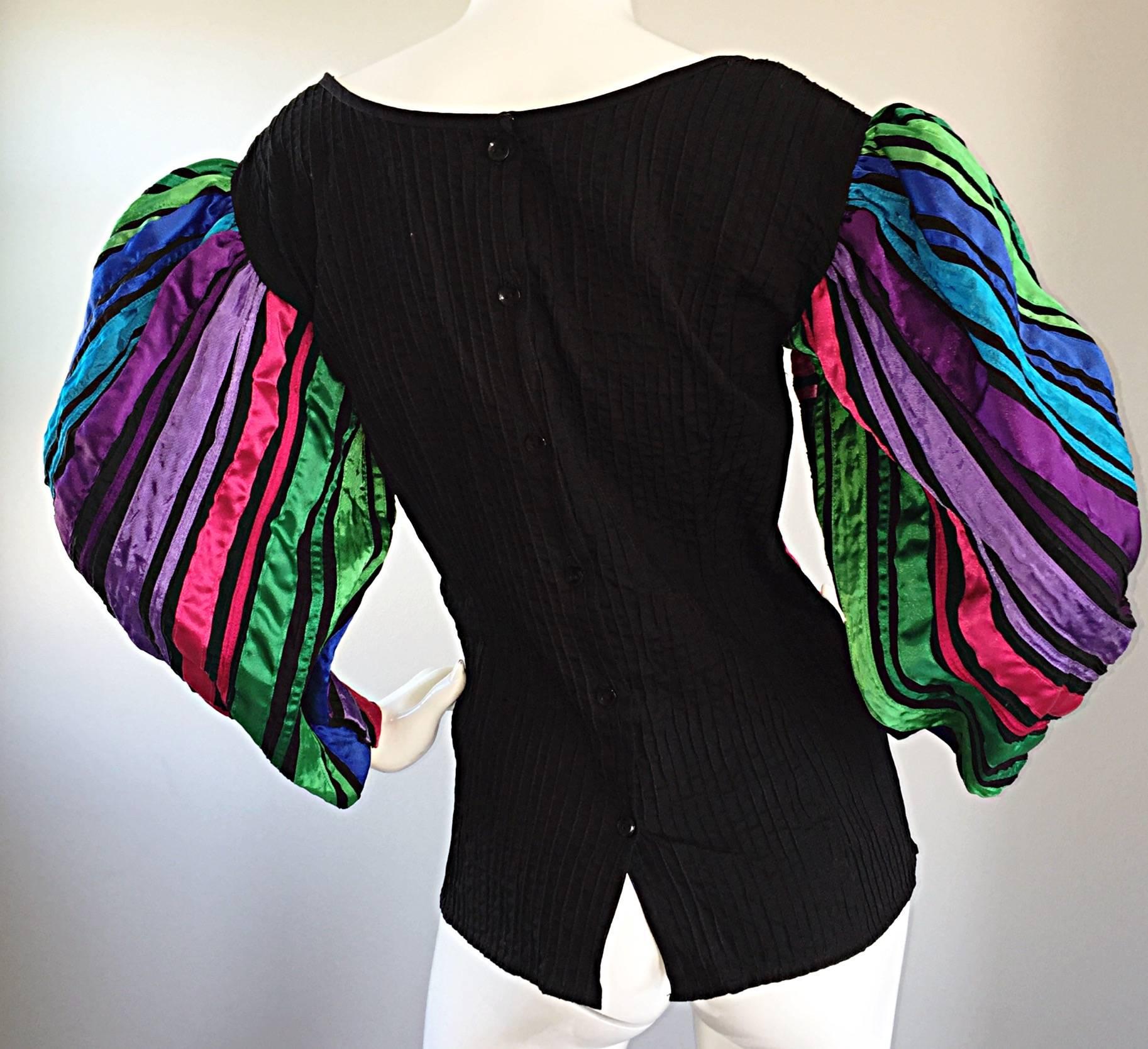 Women's Tachi Castillo Vintage Mexican Colorful Rainbow Striped Cotton Avant Garde Top For Sale