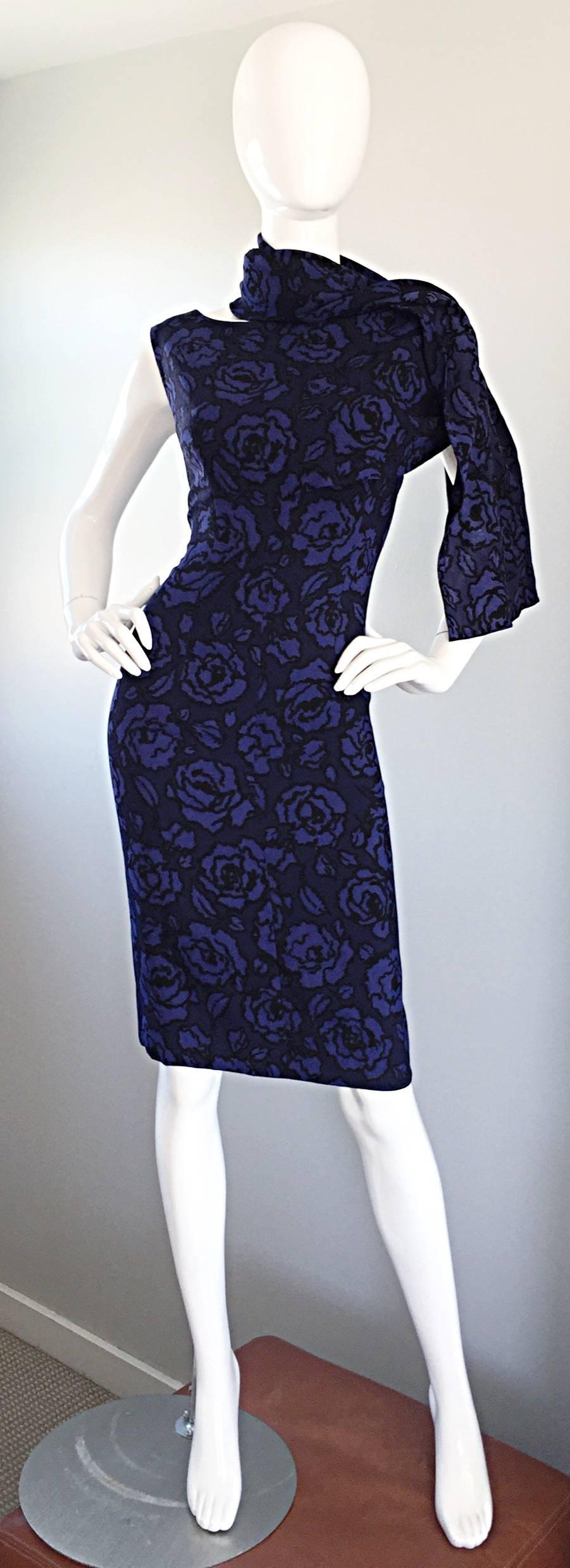 Unbelievable vintage 50s JAMES GALANOS for ELIZABETH ARDEN demi couture silk wiggle dress w/ attached scarf! I have had this dress once before, and think of it often, and was beyond delighted when I found her again!
 Beautiful rose print throughout