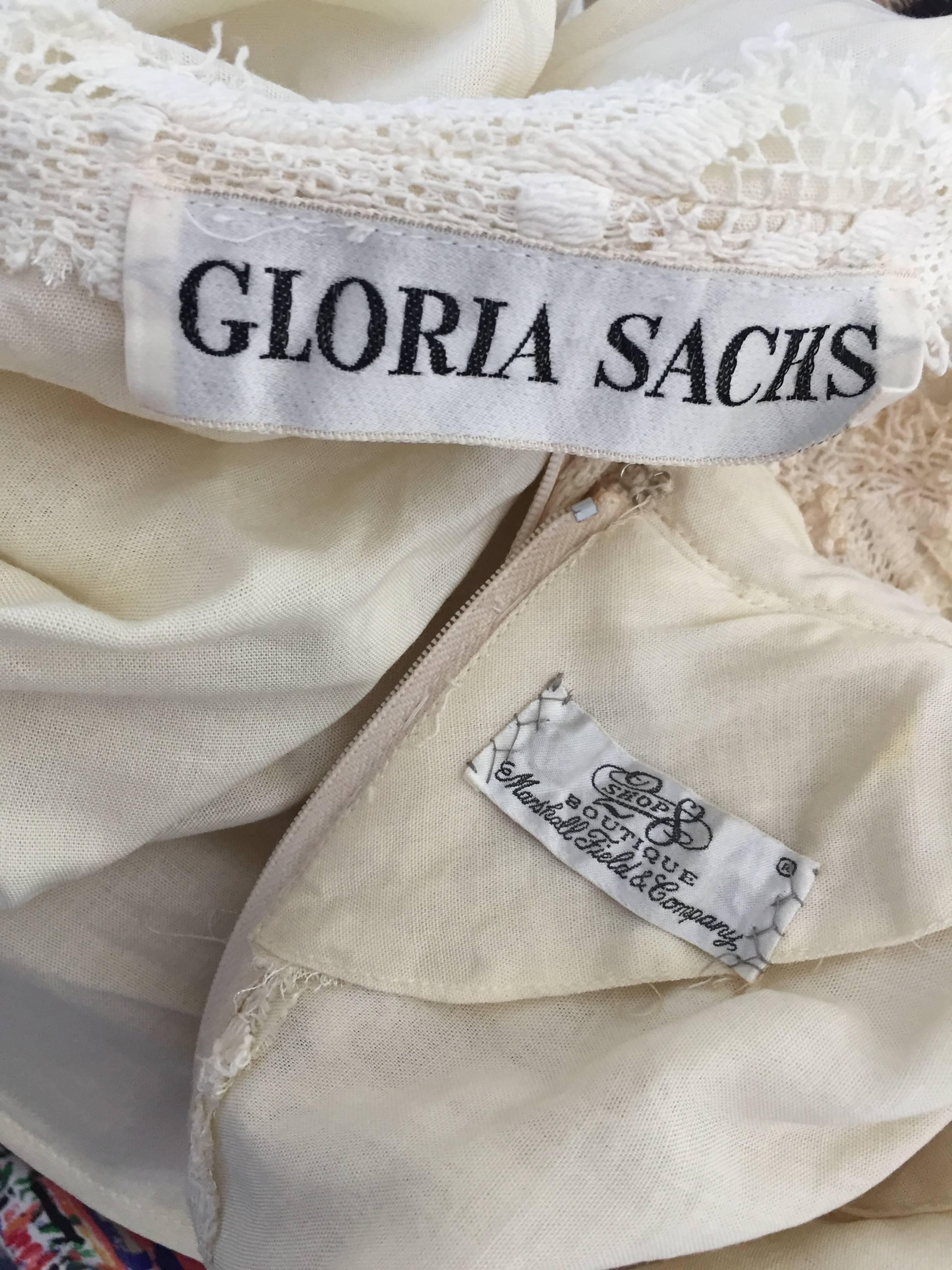  Vintage 1960s Gloria Sachs Ivory Lace Crochet Midi Tea Length Dress 2