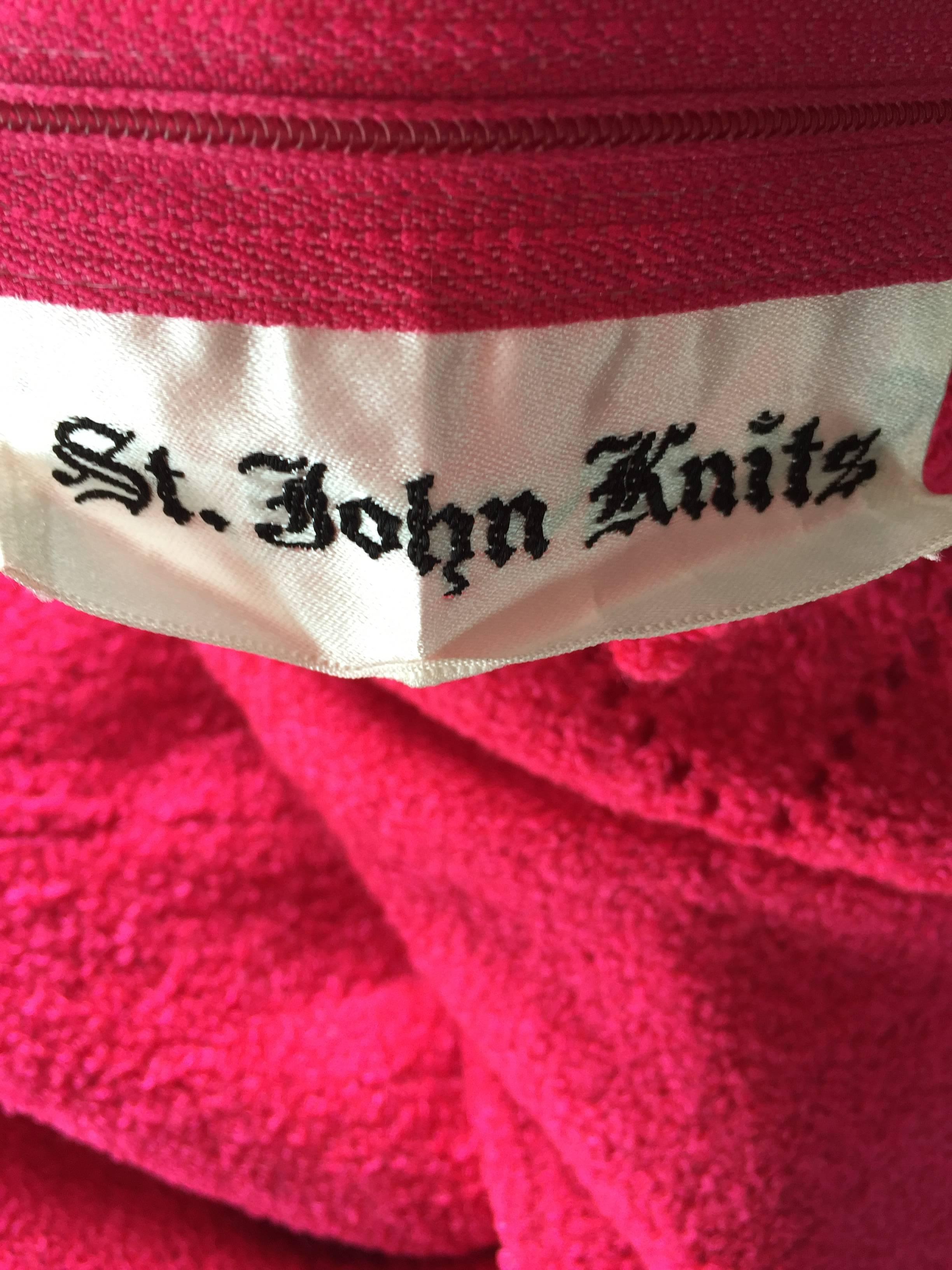 1960s St. John Hot Pink Crochet Knit A - Line 60s Vintage Dress w/ Tassel Belt 4