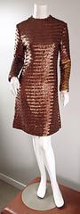 1960s Suzy Perette Bronze Ombre Fully Sequined A Line Vintage Long Sleeve Dress