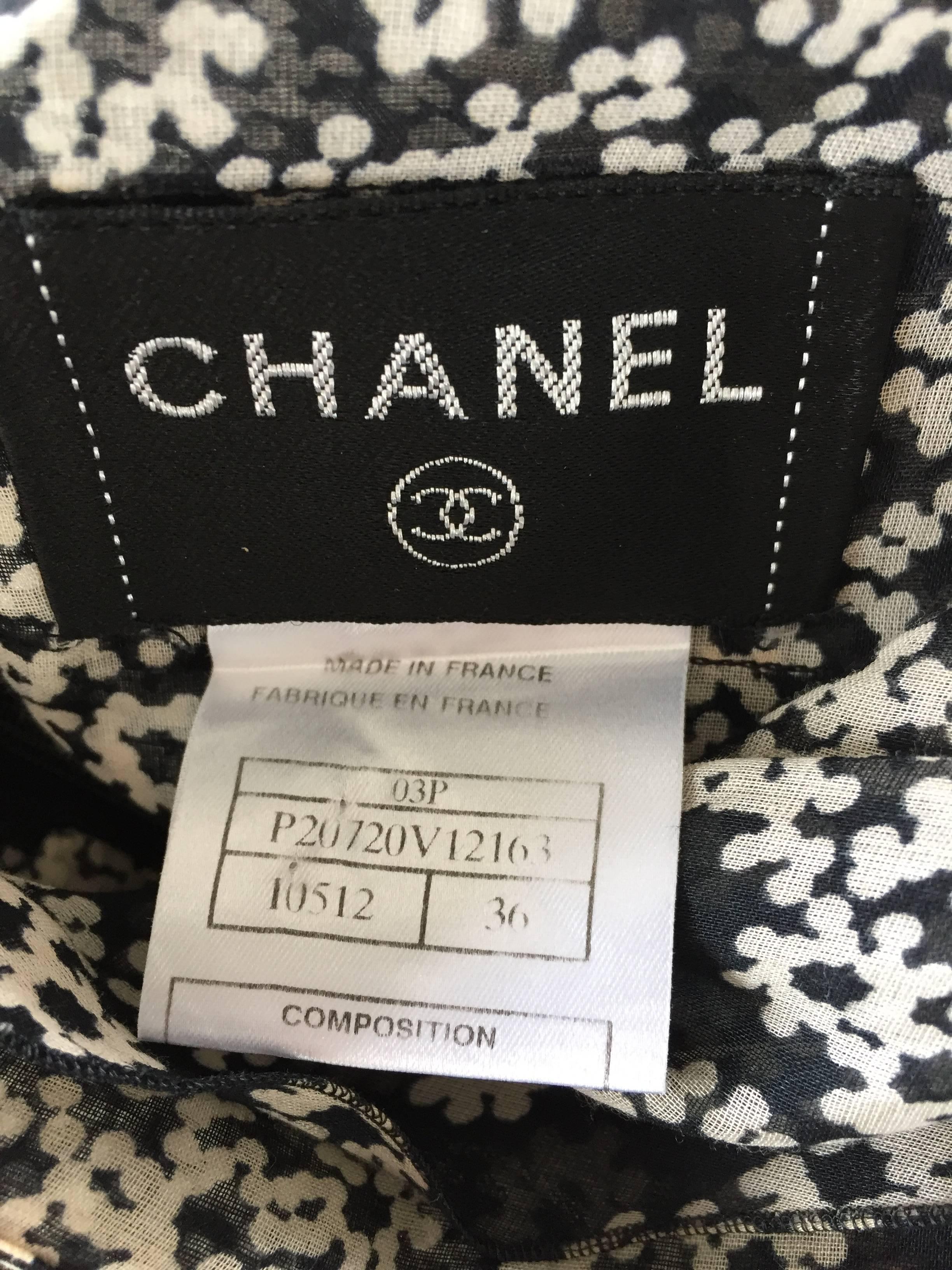 Chanel 03P Black and White Flower + Logo Print Cut - Out Cotton Halter Dress 3