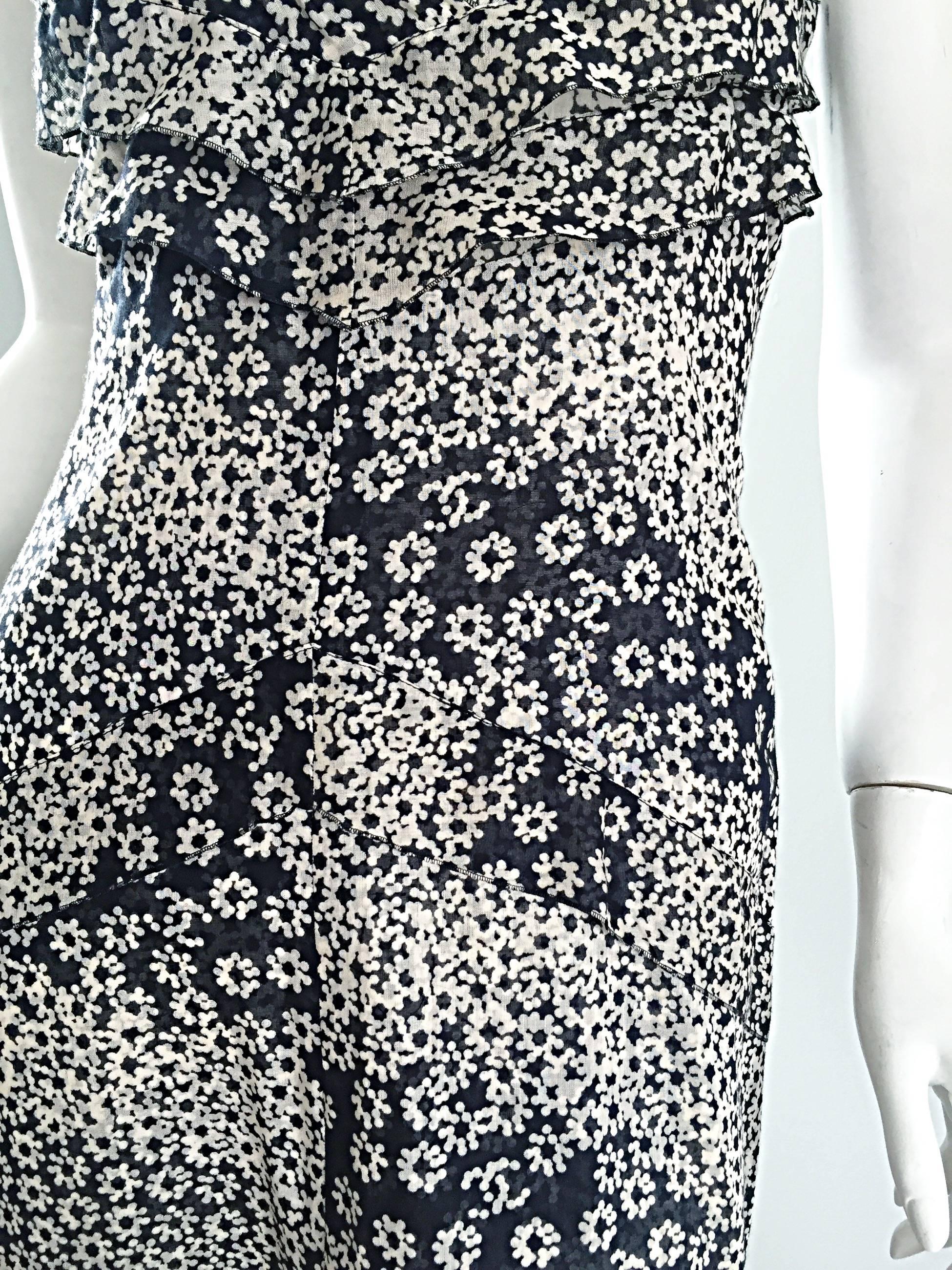 Chanel 03P Black and White Flower + Logo Print Cut - Out Cotton Halter Dress In Excellent Condition In San Diego, CA