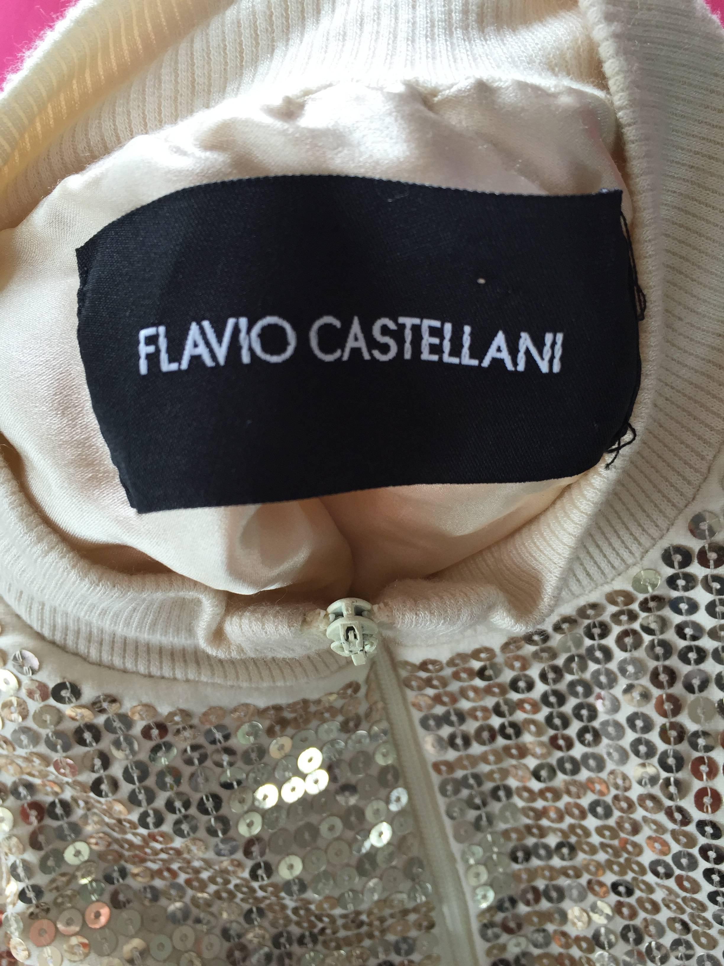 Flavio Castellani Gold Sequin Italian Metallic Cropped Zip Up Jacket 6