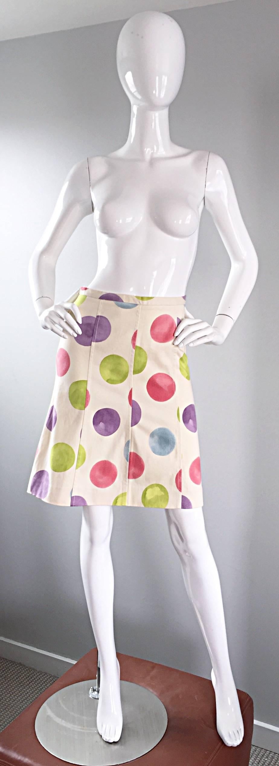 Vintage Moschino Cheap & Chic Size 6 Ivory Polka Dot 1990s 90s A - Line Skirt For Sale 4