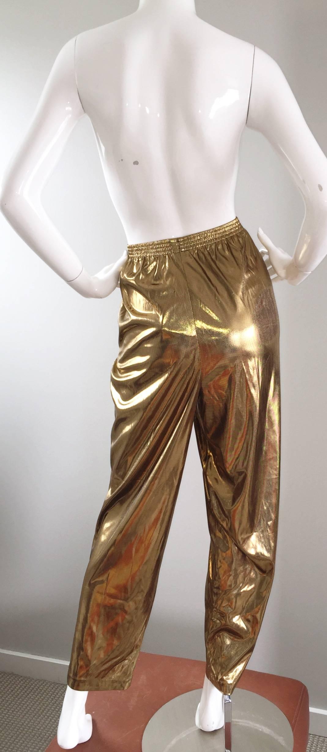 gold lame trousers