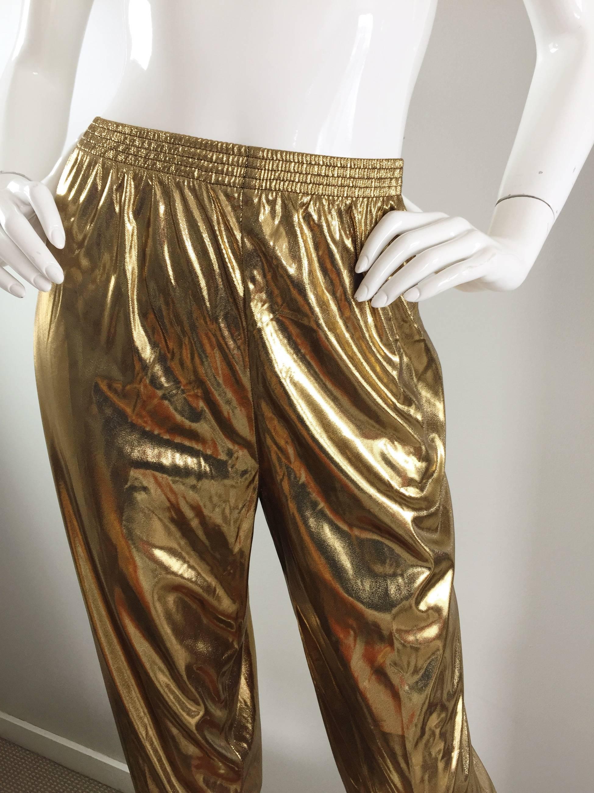 Women's Awesome 1980s Gold Lame Vintage 80s Metallic Trousers / Pants Deadstock