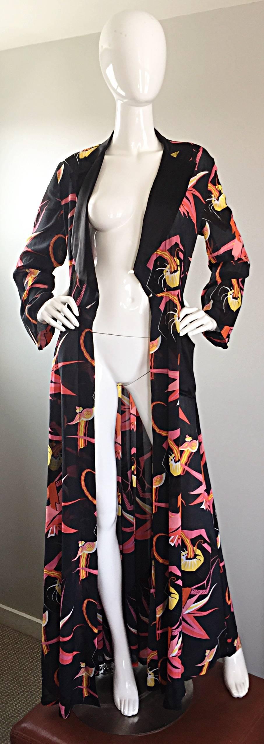 Agent Provocateur Black Japanese Style Dressing Gown Dress Silk Kimono Robe In Excellent Condition In San Diego, CA