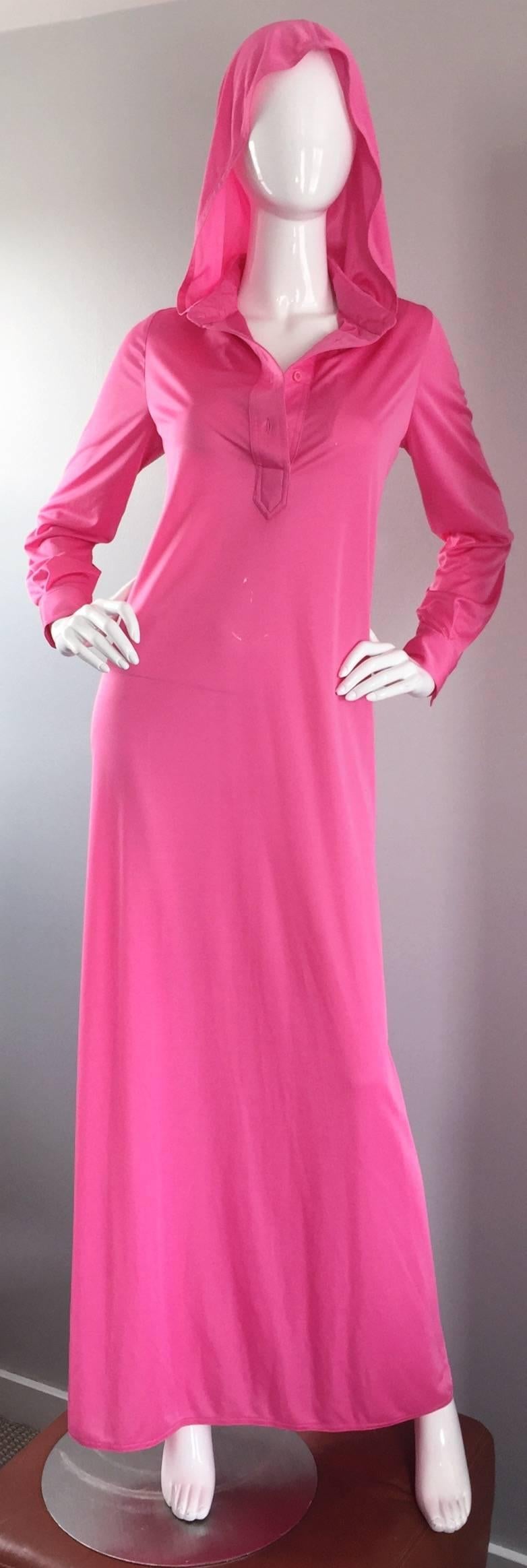 Geoffrey Beene Vintage Pink Hooded Caftan Long Sleeve Maxi Dress 3