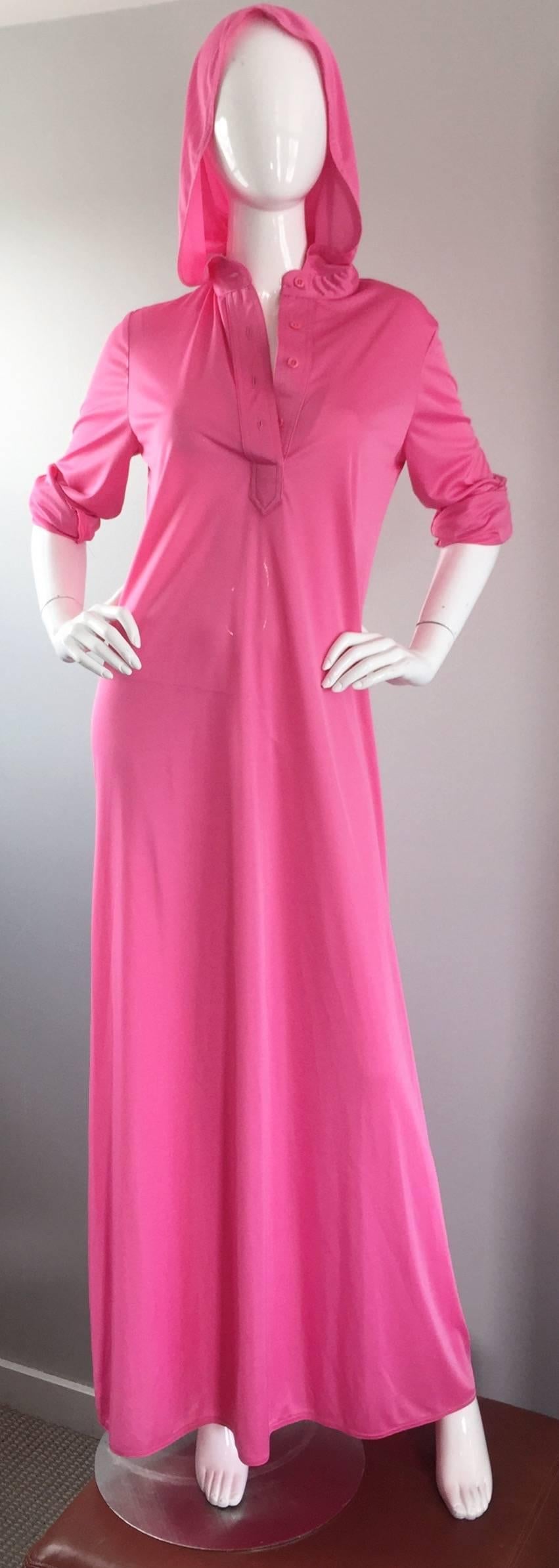 Geoffrey Beene Vintage Pink Hooded Caftan Long Sleeve Maxi Dress 2