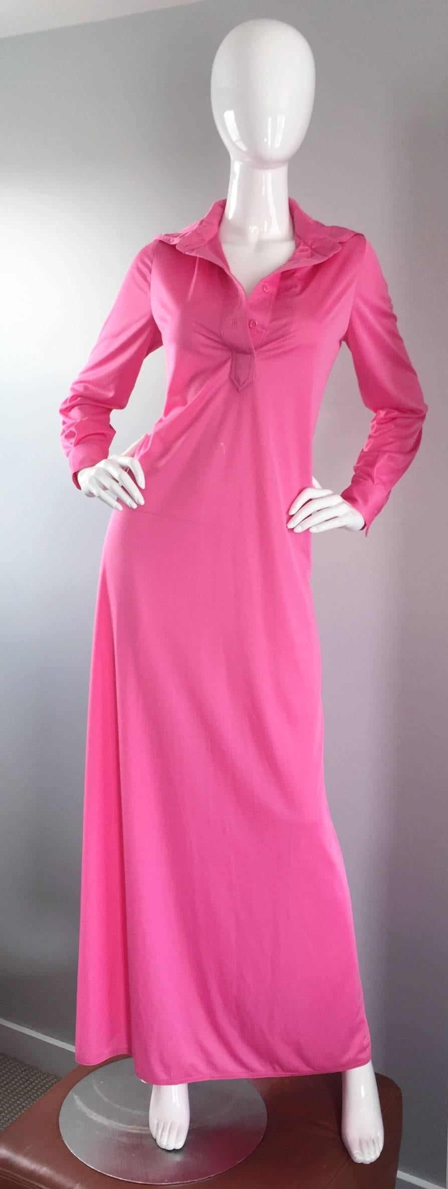 Women's Geoffrey Beene Vintage Pink Hooded Caftan Long Sleeve Maxi Dress