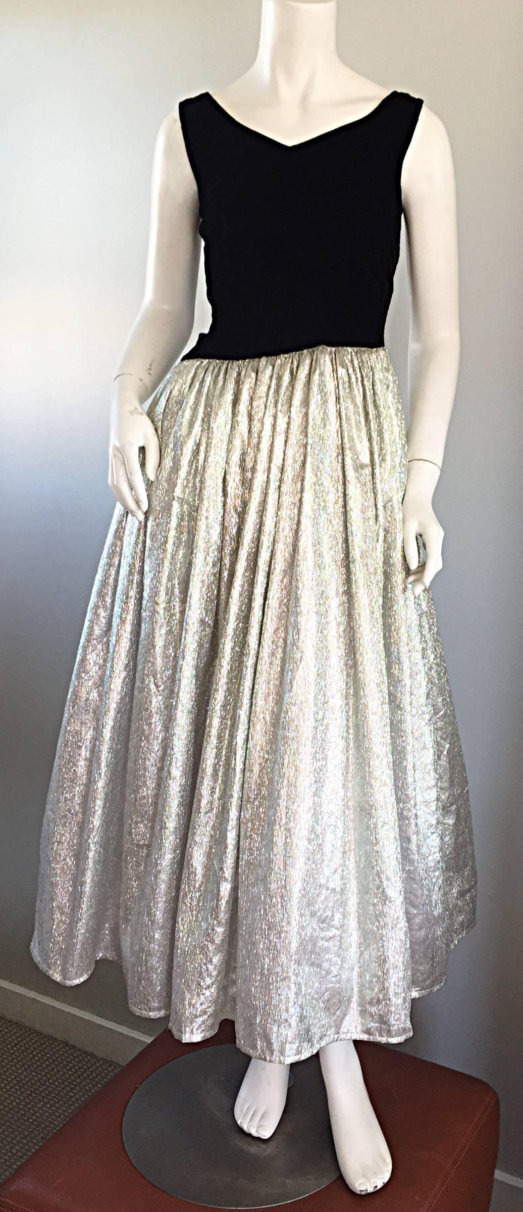 Beautiful Vintage Black + Silver Iridescent Metallic Asymmetrical Evening Gown 1